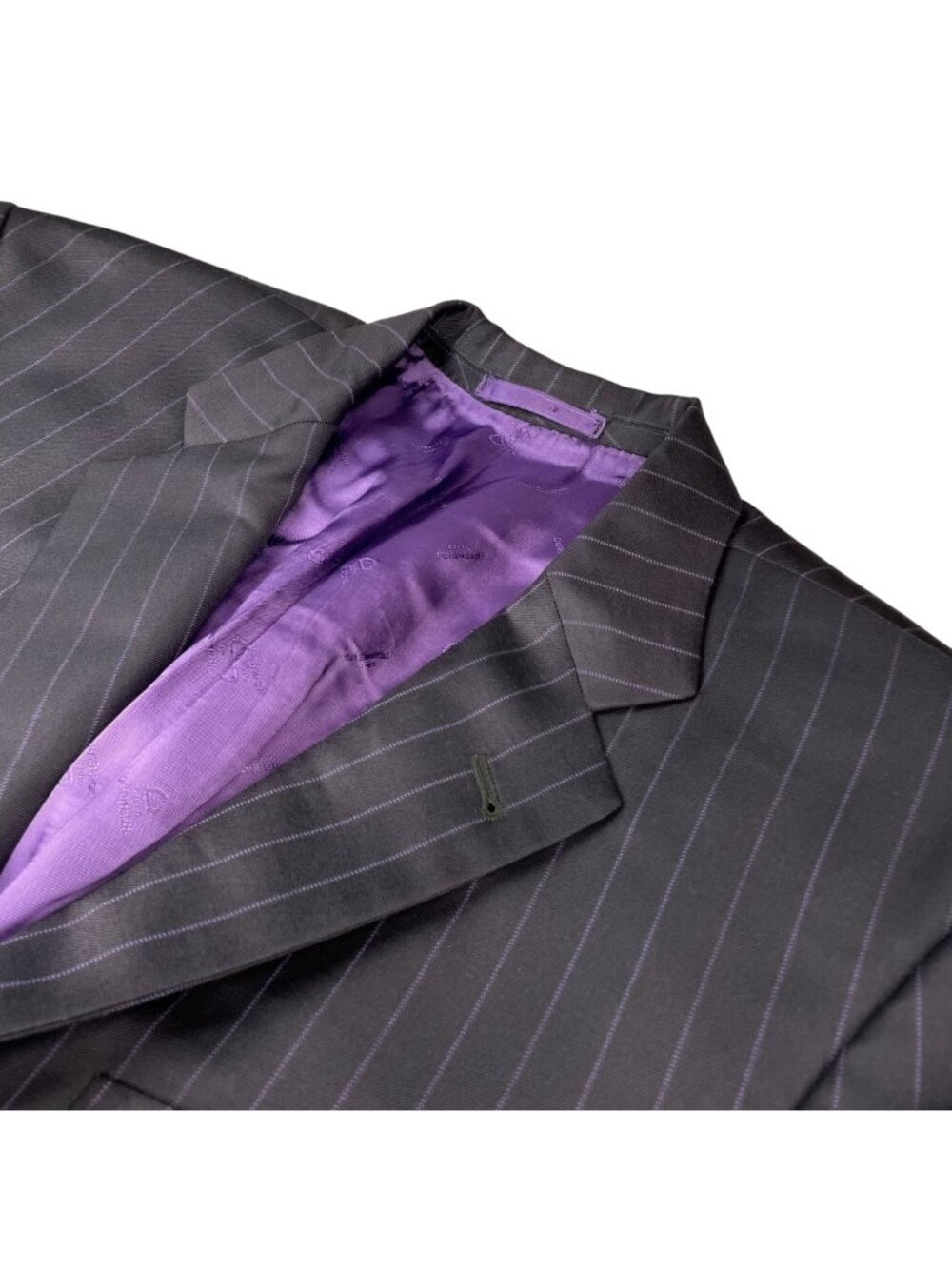 Holland & Sherry Men's 100% Wool 2-Button Blazer Navy w/Purple Stripes • 40S US